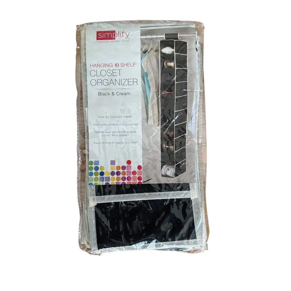 Simplify 10-Shelf Hanging Closet Organizer Black & Cream 6